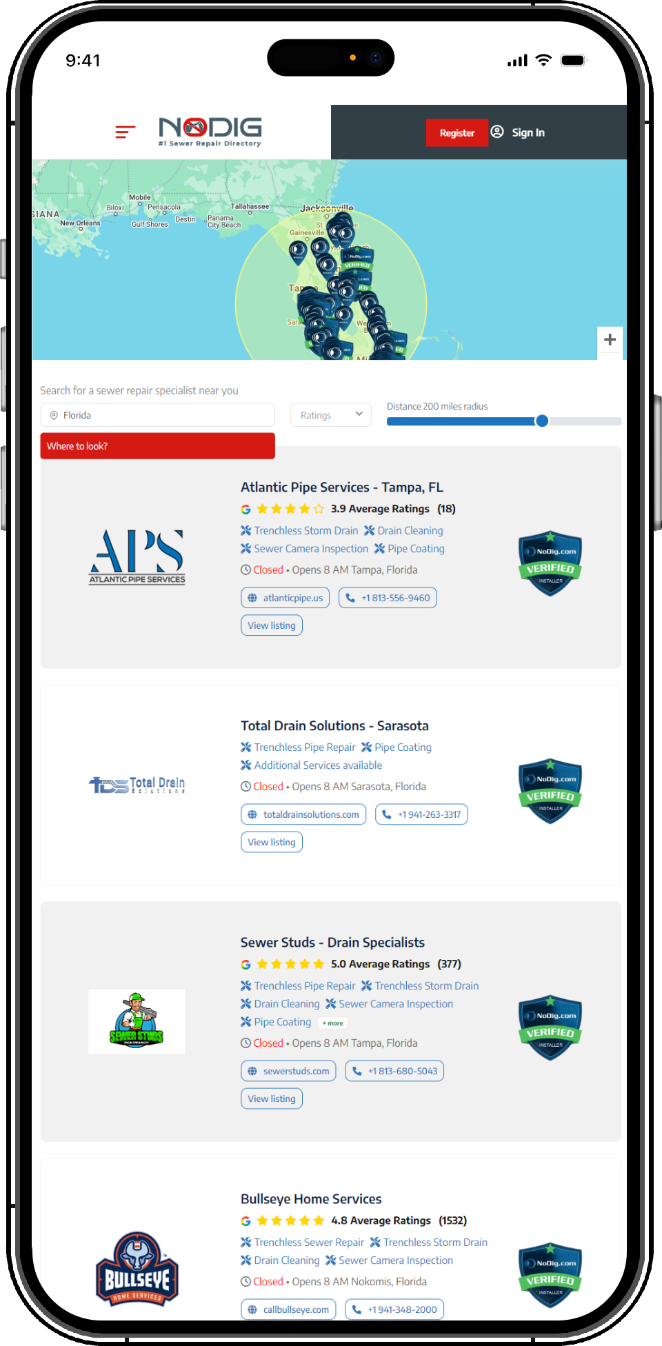 NoDig Directory on Mobile